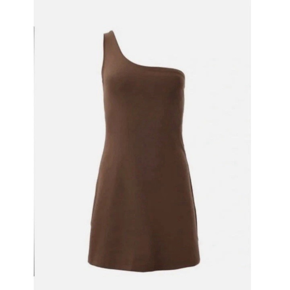 New! Girlfriend Collective Sz XXL Dark Brown Bianca One Shoulder Active Dress